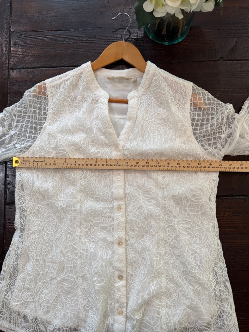 Coastal Grandmother Whimsigoth Soft Surroundings Lace Mesh Blouse Top Ivory M - Picture 10 of 16